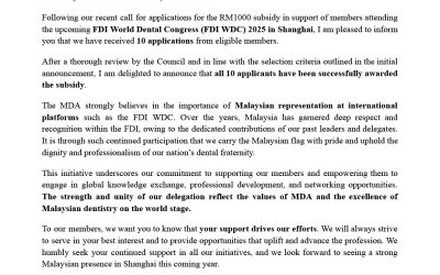 Announcement: Outcome of FDI World Dental Congress 2025 Subsidy Applications