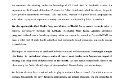 In Support of the Ministry of Health’s Vision for a Smoke-Free Malaysia by 2040